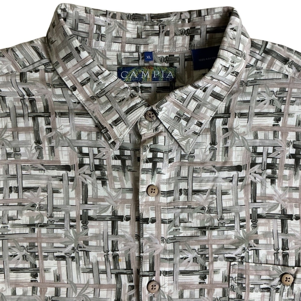 Campia Moda Mens XL Rayon Short Sleeve Button Down Shirt Abstract Bamboo